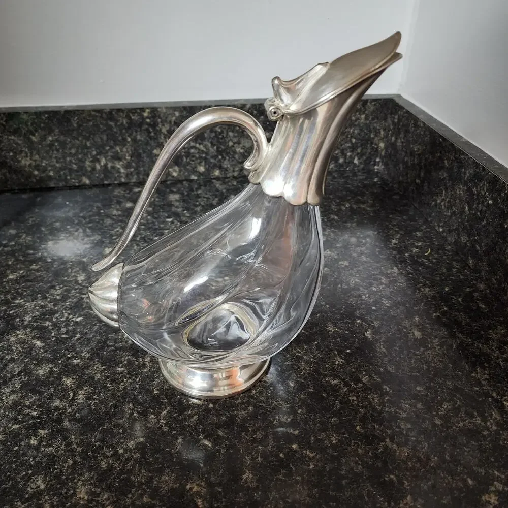 Vintage CRYSTAL AL PIOMBO duck decanter with a silver plated frame & cut glass